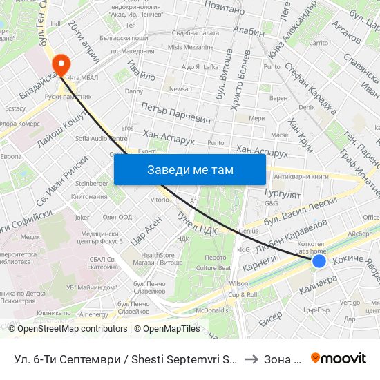 Ул. 6-Ти Септември / Shesti Septemvri St. (1807) to Зона Б-5 map