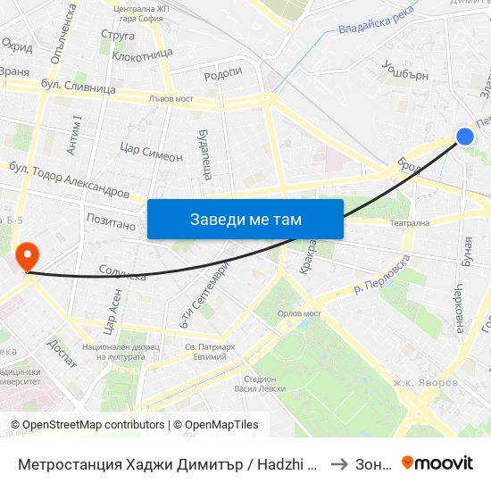 Метростанция Хаджи Димитър / Hadzhi Dimitar Metro Station (0303) to Зона Б-5 map