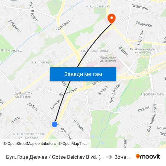 Бул. Гоце Делчев / Gotse Delchev Blvd. (0308) to Зона Б-5 map