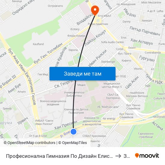 Професионална Гимназия По Дизайн Елисавета Вазова / Elisaveta Vazova High School Of Design (1736) to Зона Б-5 map