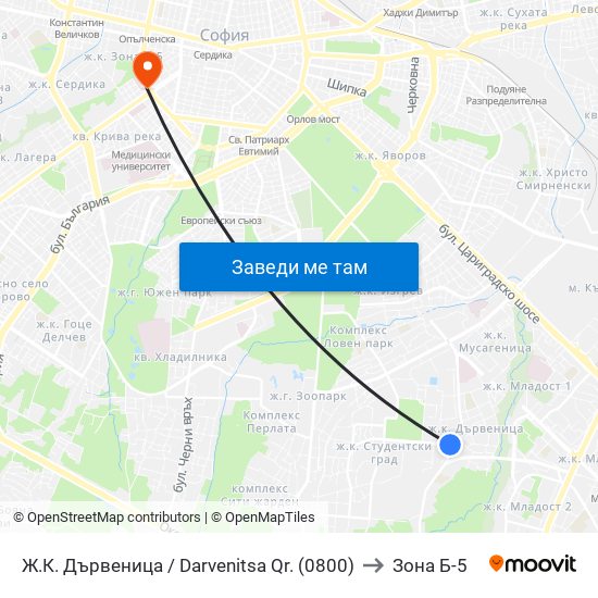 Ж.К. Дървеница / Darvenitsa Qr. (0800) to Зона Б-5 map