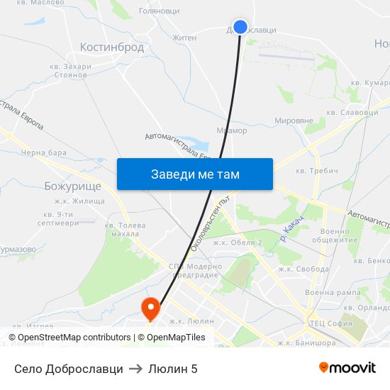 Село Доброславци to Люлин 5 map