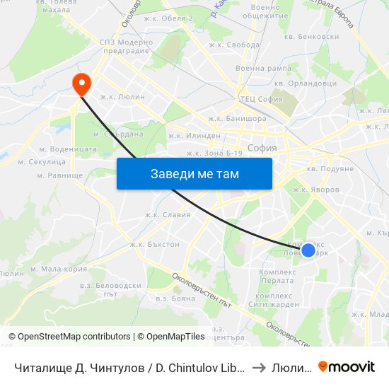 Читалище Д. Чинтулов / D. Chintulov Library (2366) to Люлин 5 map