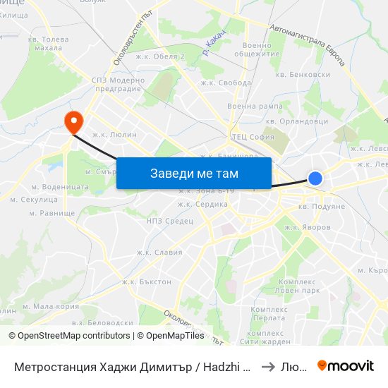 Метростанция Хаджи Димитър / Hadzhi Dimitar Metro Station (0303) to Люлин 5 map