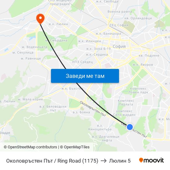 Околовръстен Път / Ring Road (1175) to Люлин 5 map