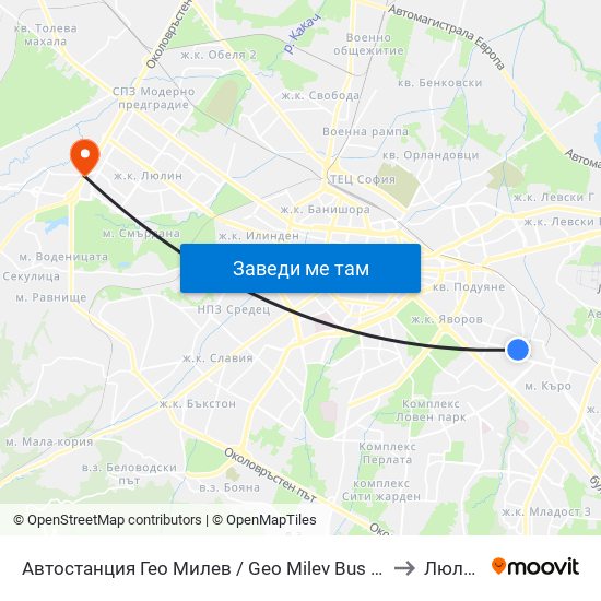 Автостанция Гео Милев / Geo Milev Bus Station (0052) to Люлин 5 map