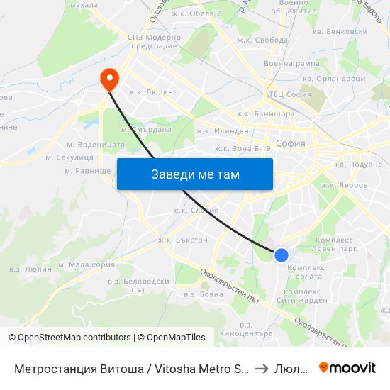 Метростанция Витоша / Vitosha Metro Station (0909) to Люлин 5 map