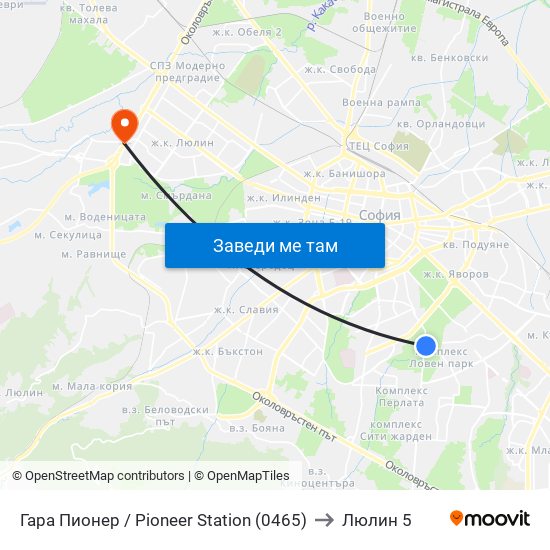 Гара Пионер / Pioneer Station (0465) to Люлин 5 map