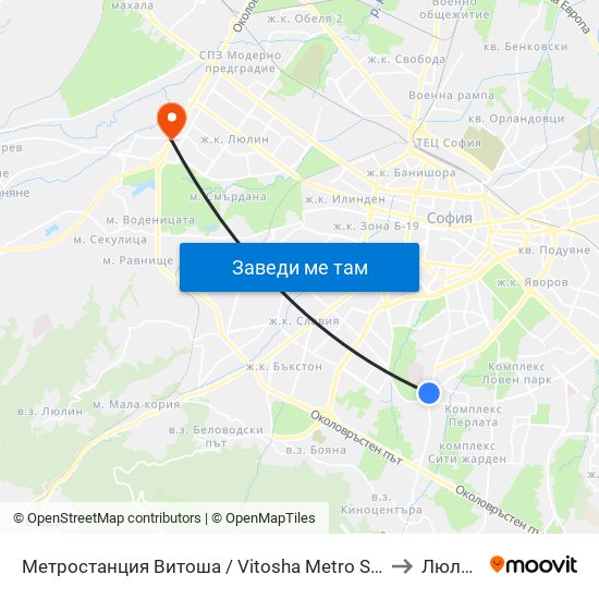 Метростанция Витоша / Vitosha Metro Station (2755) to Люлин 5 map