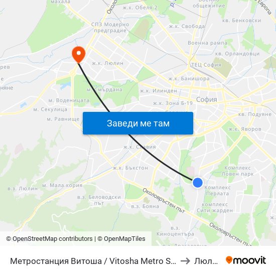 Метростанция Витоша / Vitosha Metro Station (2756) to Люлин 5 map