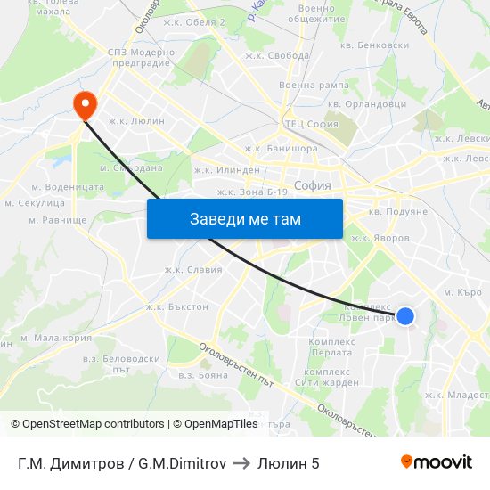Г.М. Димитров / G.M.Dimitrov to Люлин 5 map