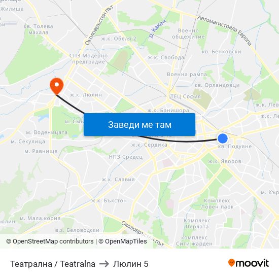 Театрална / Teatralna to Люлин 5 map