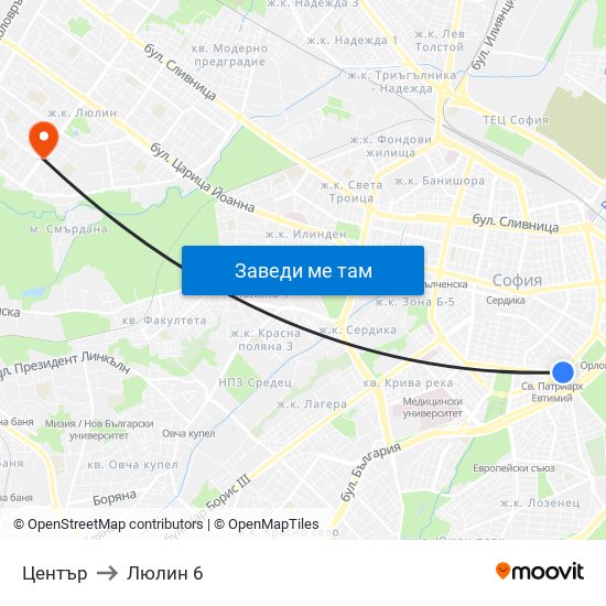 Център to Люлин 6 map