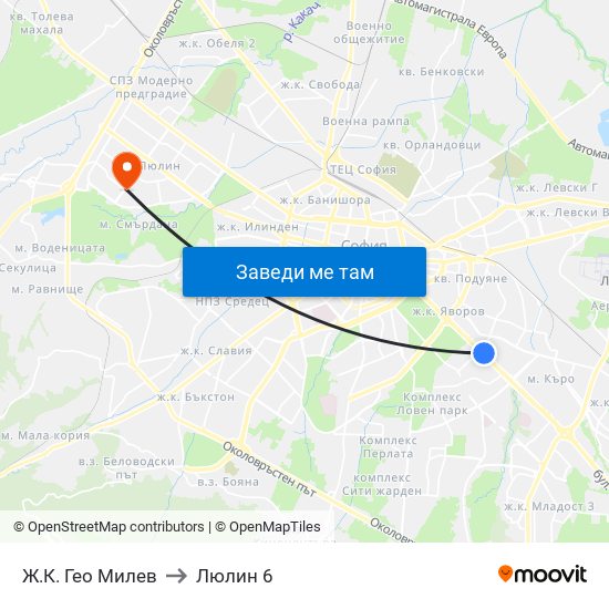 Ж.К. Гео Милев to Люлин 6 map
