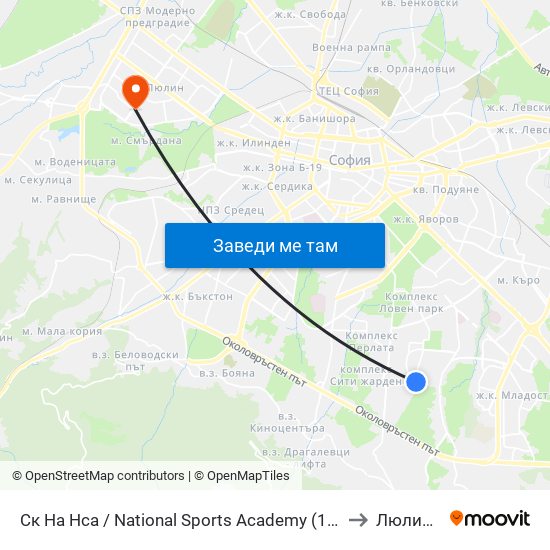 Ск На Нса / National Sports Academy (1609) to Люлин 6 map