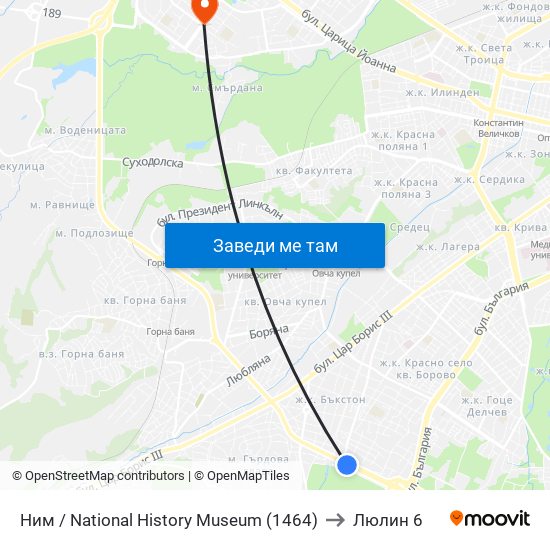 Ним / National History Museum (1464) to Люлин 6 map