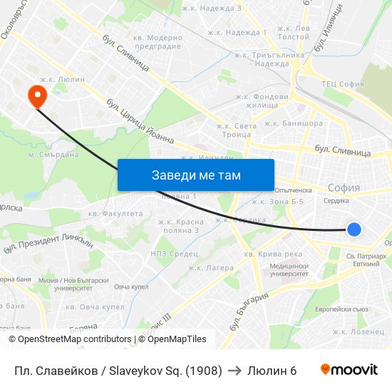 Пл. Славейков / Slaveykov Sq. (1908) to Люлин 6 map
