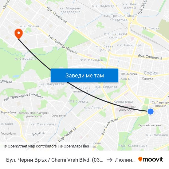 Бул. Черни Връх / Cherni Vrah Blvd. (0398) to Люлин 6 map