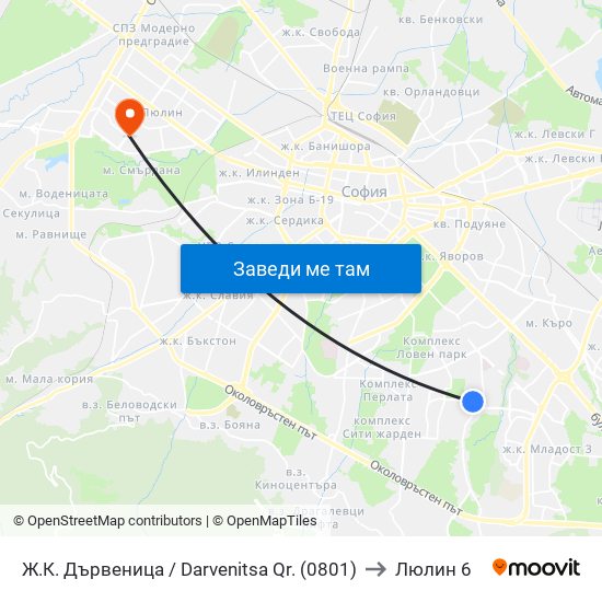 Ж.К. Дървеница / Darvenitsa Qr. (0801) to Люлин 6 map