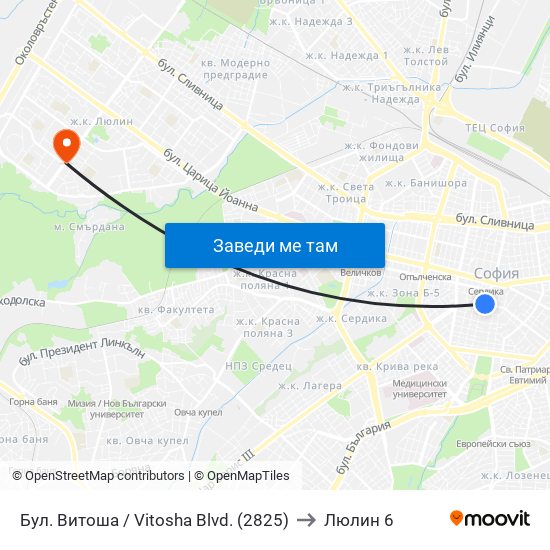 Бул. Витоша / Vitosha Blvd. (2825) to Люлин 6 map