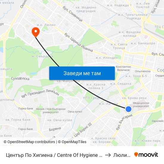 Център По Хигиена / Centre Of Hygiene (2342) to Люлин 6 map