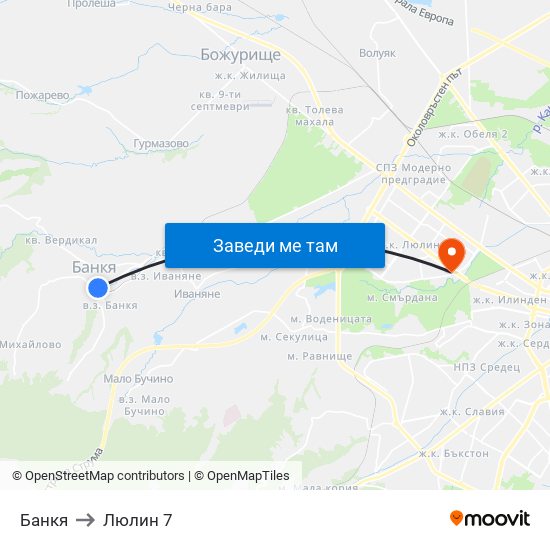 Банкя to Люлин 7 map