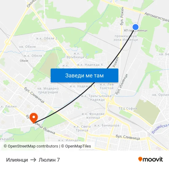 Илиянци to Люлин 7 map