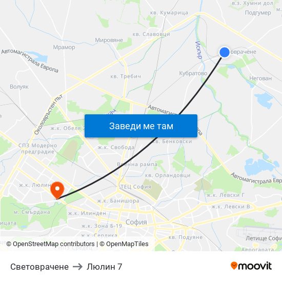 Световрачене to Люлин 7 map