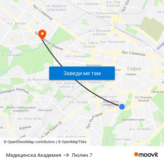 Медицинска Академия to Люлин 7 map