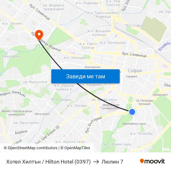 Хотел Хилтън / Hilton Hotel (0397) to Люлин 7 map