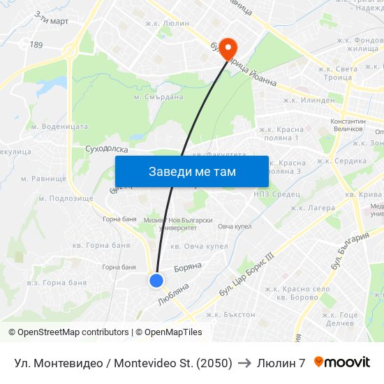 Ул. Монтевидео / Montevideo St. (2050) to Люлин 7 map