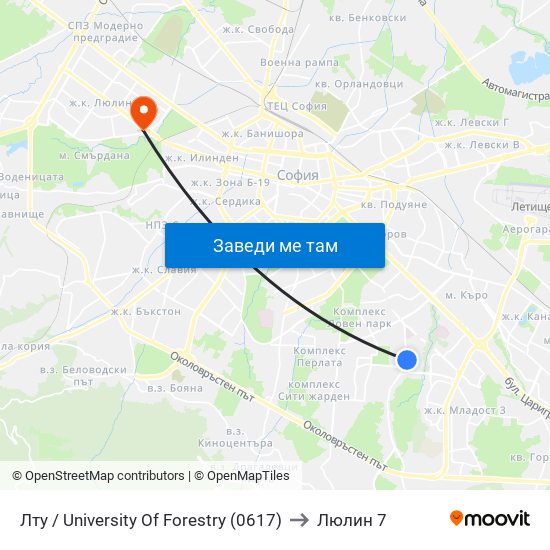 Лту / University Of Forestry (0617) to Люлин 7 map