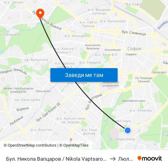 Бул. Никола Вапцаров / Nikola Vaptsarov Blvd. (0344) to Люлин 7 map