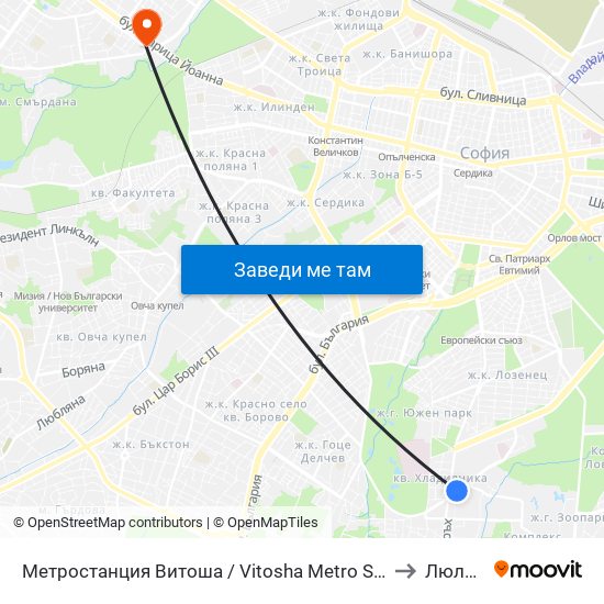 Метростанция Витоша / Vitosha Metro Station (0909) to Люлин 7 map