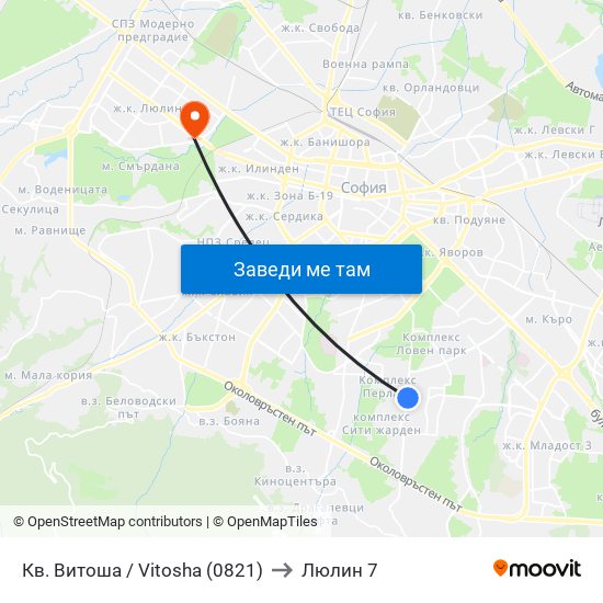 Кв. Витоша / Vitosha (0821) to Люлин 7 map