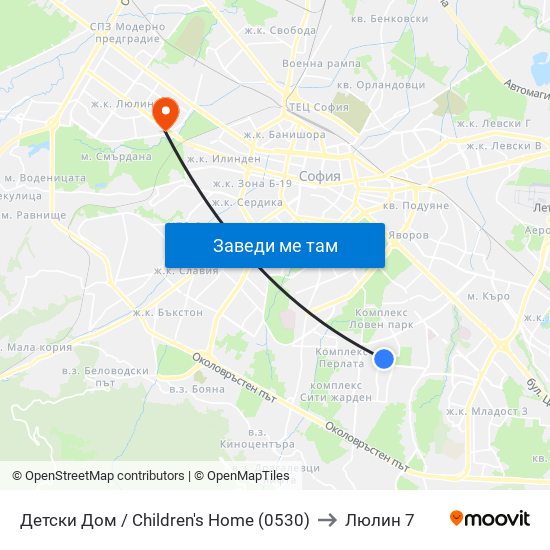 Детски Дом / Children's Home (0530) to Люлин 7 map