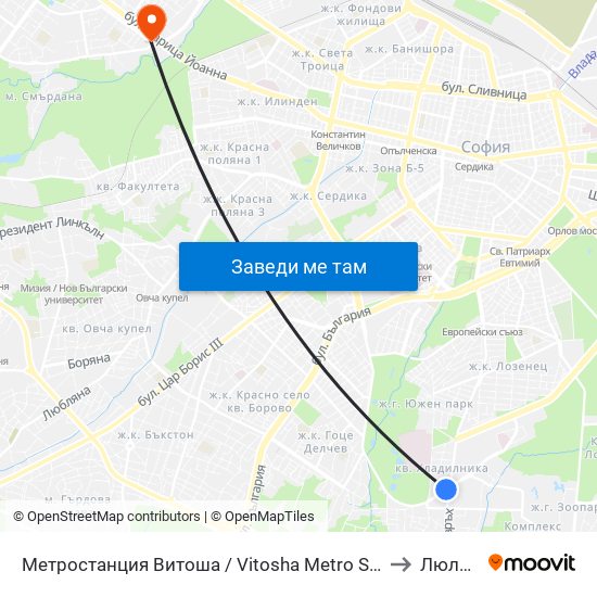 Метростанция Витоша / Vitosha Metro Station (2755) to Люлин 7 map