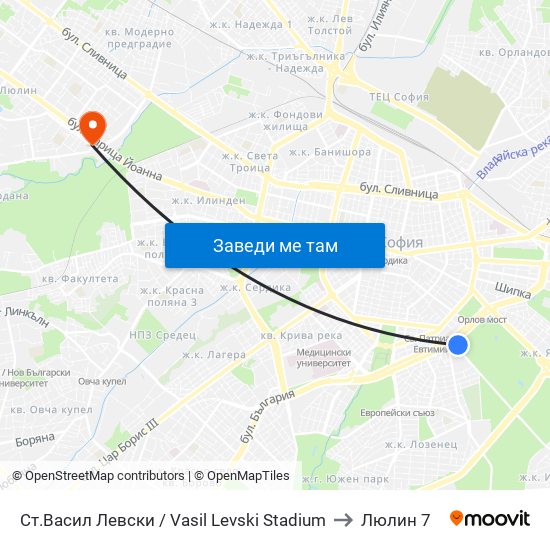 Ст.Васил Левски / Vasil Levski Stadium to Люлин 7 map