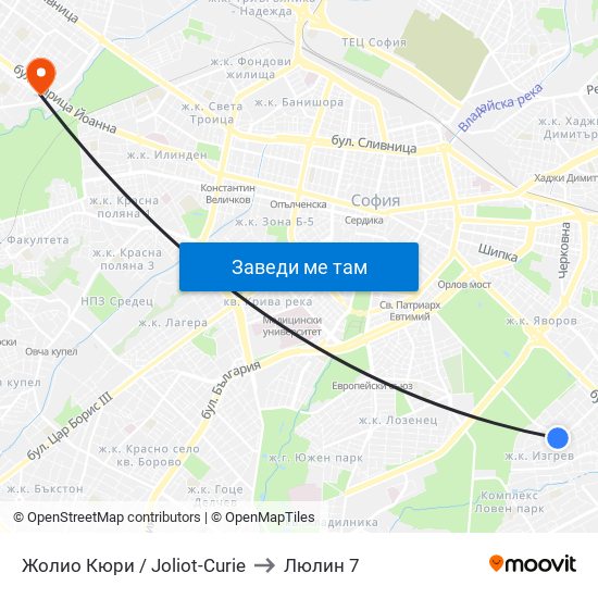 Жолио Кюри / Joliot-Curie to Люлин 7 map