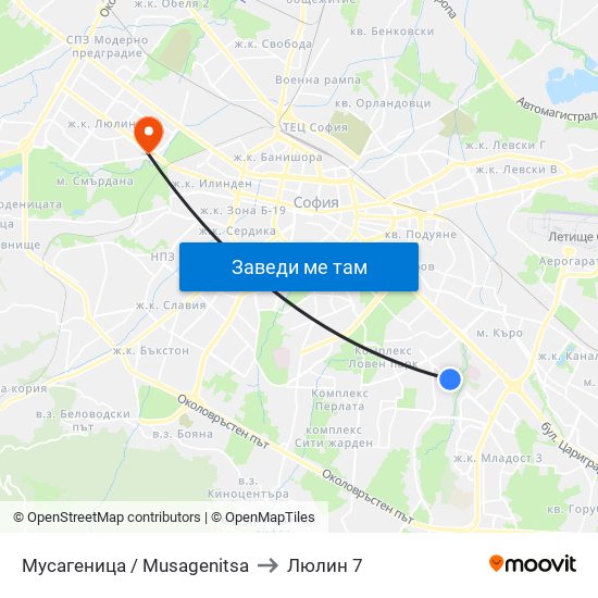 Мусагеница /  Musagenitsa to Люлин 7 map