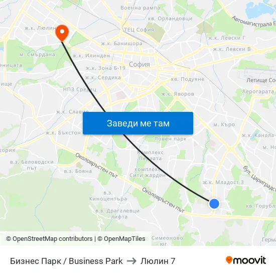 Бизнес Парк / Business Park to Люлин 7 map