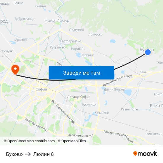 Бухово to Люлин 8 map