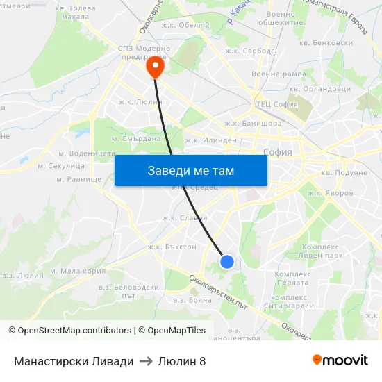 Манастирски Ливади to Люлин 8 map