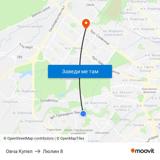 Овча Купел to Люлин 8 map