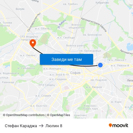 Стефан Караджа to Люлин 8 map