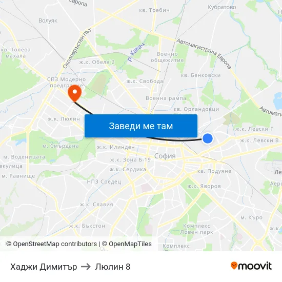 Хаджи Димитър to Люлин 8 map