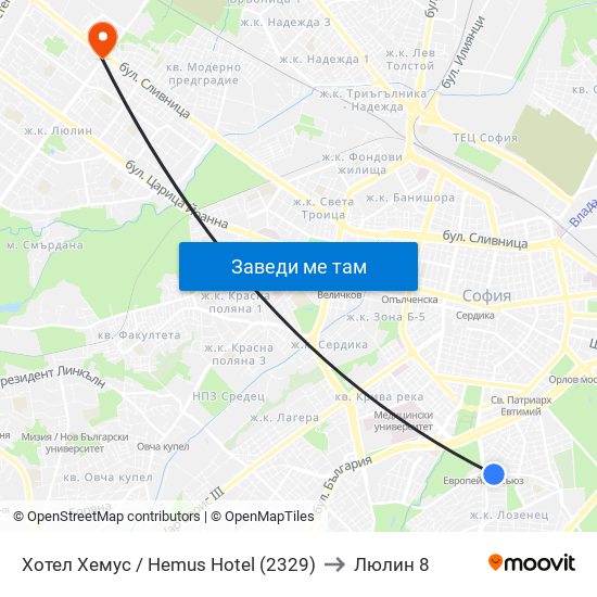 Хотел Хемус / Hemus Hotel (2329) to Люлин 8 map