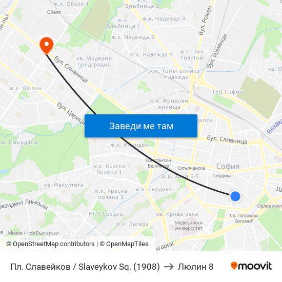 Пл. Славейков / Slaveykov Sq. (1908) to Люлин 8 map