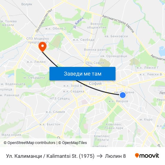 Ул. Калиманци / Kalimantsi St. (1975) to Люлин 8 map