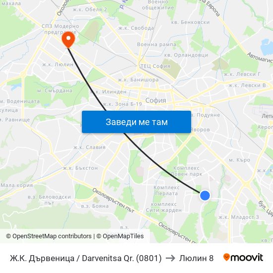 Ж.К. Дървеница / Darvenitsa Qr. (0801) to Люлин 8 map